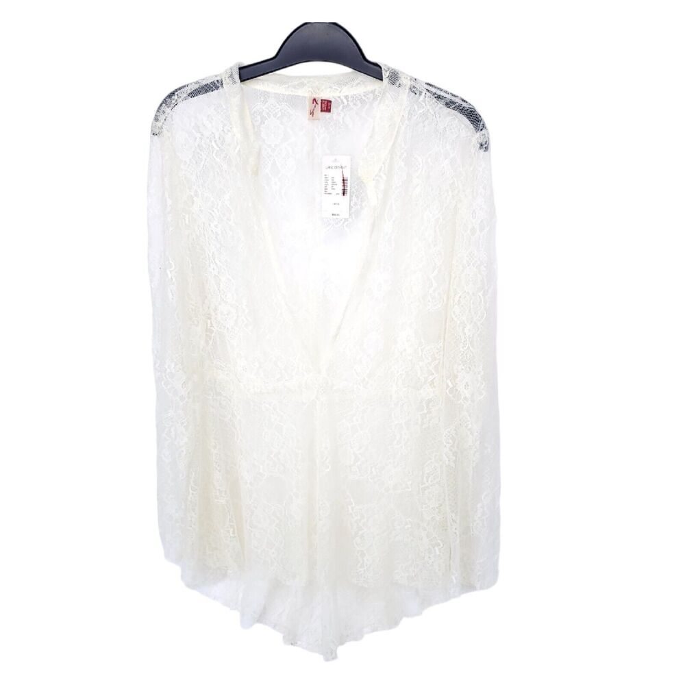 Seven7 Blouse Womens 14/16 Lace Long Sleeve Sheer V Neck Lane Bryant